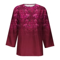 Жени прекрасни върхове Paisley Print Rishs Henley Crewneck Sleeve Blouse Fashion Soft Pullover Wine M
