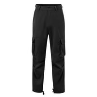 Yuwull мъжки панталони за ежедневни плътни цветови панталони с мултипокета на открито с прав тип фитнес панталони Панталони панталони черни