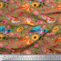 Soimoi Orange памучна патица тъкани, слънчогледов и американски робин за печат на птици от широк двор