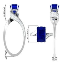 Princess Cut Lab Grown Blue Sapphire пръстен с диамант, дизайнерски байпасен пръстен, стерлингово сребро, САЩ 11.00