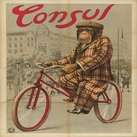 Консул маймуната, която кара печат на плакат за велосипеди
