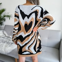 Дамски цветен блок пуловери O-Neck с дълъг ръкав свободен плетен джъмпер рокля с дълъг ръкав пуловер