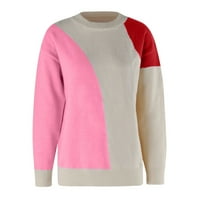 Есенни пуловери за жени плюс размер пуловер плътна цветна кръгла врата с дълъг ръкав пуловер ежедневен пуловер розов розов