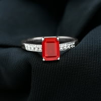 Emerald Cut Fire Opal Solitaire Ring с диамант за жени, 14K бяло злато, САЩ 9.50