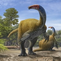 Erlikosaurus andrewsi dinosaurs в праисторическа среда от печат на плаката на късния креда