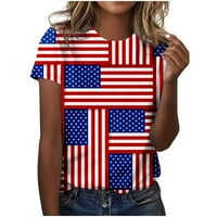 Ризи за Деня на независимостта за дамски блуза с къс ръкав Небрежни тийнейджъри Американски флаг отпечатък Пуловер Екипаж Врат тениска Blusas de Mujer de Moda Casuales Bonitas Blusas Elegantes