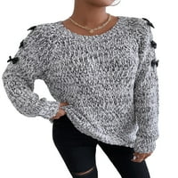 Лък небрежен модел обикновени пуловери кръгла шия женски пуловери