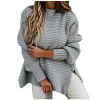 Зимни палта за жени Дамски пуловер Половин висок врат свободен плътно цвят дълъг ръкав дебел пуловер Сив + S