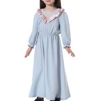 Мюсюлманска рокля за момиче с дълъг ръкав с v-образно деколте мюсюлмански дълъг цветен блок сив 10- години