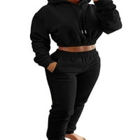 Wrcnote жени с дълъг ръкав за теглене на салон на шезлонги за джогинг качулки с джогинг комплект с джобове с качулка суичъри и суитчъри черни s