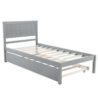 Леглото на платформата Twin с Trundle, рамка с твърдо дърво с табла, за момчета от тийнейджъри момичета, не е необходима Bo Spring