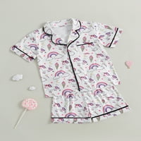 Eyicmarn Kids Summer Pajamas Girls Sleepwear Rainbow Print Тениска с къс ръкав и еластични къси панталони шезлонги