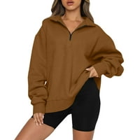 Върхове за дамски огромни половин цип пуловер с дълъг ръкав суичър квартал цип качулка пуловер тийнейджърки есен блуза дрехи есенни дрехи жени светли пуловери жен