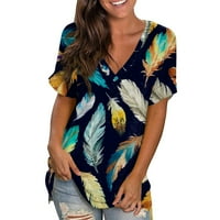 Дамски летни върхове на женската модна ежедневна цветна печат с v-образно деколте с късо ръкав топ блуза