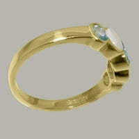 Британски направен 10K жълто златен пръстен с естествен син Topaz & Opal Womens Band Ring - Опции за размер - размер 11.25