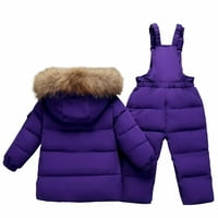 Деца малко дете надолу яке снежни панталони, комплект от 2 части снежен комплект ветроустойчиво топла качулка с палто на якета с копче за копчета за момчета за момчета за момчета