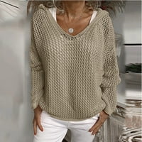 Пуловер за жени от женски вълна плетено външно облекло слънце защита с плетене на качулка тънък хлабав пуловер Женски пуловер на пуловер Khaki + L