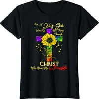 Юли рожден ден момиче мога да правя всичко чрез тениска на Христос Крос за жени Графика на ежедневни ризи за врата на екипажа Черен тройник