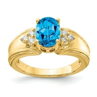Солиден 14k жълто злато 8x овално синьо топаз срещу диамантен годежен пръстен размер