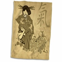 3Drose oriental geshia жена череп японски вентилатор и сакура цъфтеж цветя kanji символ Ориентал модерно изкуство - кърпа, от
