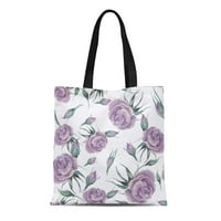Платно тотална чанта розов цветна акварелна шарка пъпки виолетови рози на лилаво многократно многократно раменни хранителни чанти за пазаруване на чанти