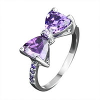Jiyugala пръстени за жени лилав лък диамантен пръстен Елегантен кристал Пълен диамантен циркон пръстени за размер 5-10
