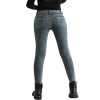 Жени юноши зимни дънки с висока талия руно облицовани дебели кльощави топли топлинни модни дънкови панталони