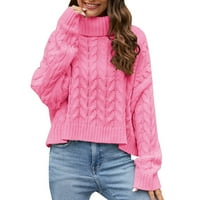 Pedort женски екипаж пуловер за моден кабел с моден кабел с дълъг ръкав небрежен блуза върхове розово, s
