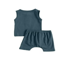 Бебешки резервоар за малко дете+къси панталони, еластична талия с джобове декор декор прост стил готино лятно облекло