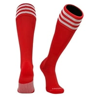 Така че Euro Stripe Soccer чорапи с сгъване на маншет - алено, бяло