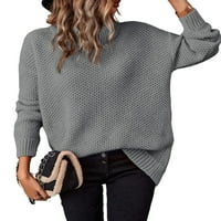 Пуловери с висок врат с дълъг ръкав Сиви жени за ежедневни равнини за женски пуловери