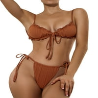Aturuste Жени разделени бански костюм на плътни цветни бикини с ръбове+дантелени гащи+проникване на мрежата