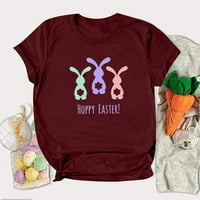Zunfeo дамски върхове и блузи- екипаж на врата с къс ръкав Великденски подаръци отпечатани пуловер Смешни удобни върхове Тениски Вино 2