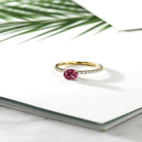 Gem Stone King 0. CT Кръг розов турмалин G-H Lab Grown Diamond 18K Двутонен златен пръстен