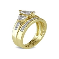 Маркиза-изрязан диамантен годежен пръстен и сватбена лента 1. Карат в 14K жълто злато