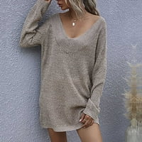 Борниу пуловери за жени с дълъг ръкав с дълъг ръкав, плетен разпуснат V Вътрешният пуловер