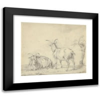 Pieter Gerardus van Os Black Modern Musemer Museum Art Print, озаглавен - стоящ и лежащ коза близо до малко дърво