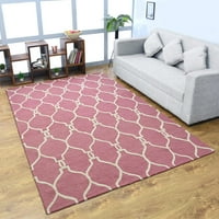 Килима килими ръчна туфирана вълна 8'x11 'площ килим Геометрично розово бежово K01004