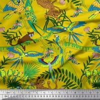 Soimoi Georgette Viscose Fabric клони, Parrot & Leopard Jungle Printted Craft Fabric край двора