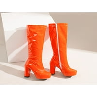 Daeful жени на високи токчета Boot Side Zip Knee Platform Boots Chunky Heel Shoes Party Fashion Sexy Round Toe Orange 5