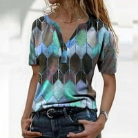 Отпечатана женска летна яка с къси ръкави върхове модна тениска на тениска V- Женска блуза