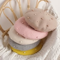 Зимна шапка без ръб имитация на перла декорация твърд цвят декоративно миещо се пази топло мек принцес стил детска шапка за малко дете