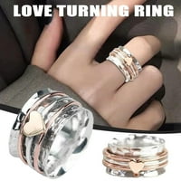 Модни класически сърдечни пръстени, въртящи се тревожни релефни пръстени Сърце дизайн Спинари пръстени Любов пръстен за рожден ден Свети Валентин Подаръци за жени S0M4