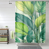 Завеса за душ, богомобетка за растителна листа за баня, минималистична завеса за душ, декор за баня водоустойчив дизайн и полиестер бързо изсушаване без миризма завеса за душ с куки, m-60 × 72