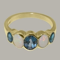 Британски направени 14K жълто злато Real Realy London Blue Topaz & Opal Womens Band Ring - Опции за размер - размер 8.25