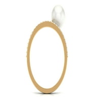 Сладководен перлен пасианс пръстен с диамант за жени - 3. CT, 14K жълто злато, САЩ 13.00