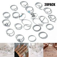 Поставете ЕКГ форма пръстени Геометрия Бохемци, подредени пръстени Винтидж Миди пръстени на пръстени, комплект за жени момичета