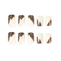 Бяло и лилаво ореово боядисано златно фолио нокти три цвята смесени стилни фалшиви нокти за приятно изживяване на ноктите на сам у дома у дома