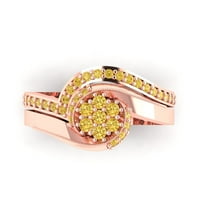 0. CT Брилянтно кръгло рязане симулиран жълт диамант 14k розово злато пасианс с акценти Булчински комплект размер 9.5