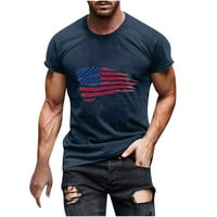 Деня на независимостта върхове за мъжки американски флаг тениска лятна ежедневна къса ръкав екипаж на шията Блуза Мускулна тренировка Атлетика Тий тъмно син XXL